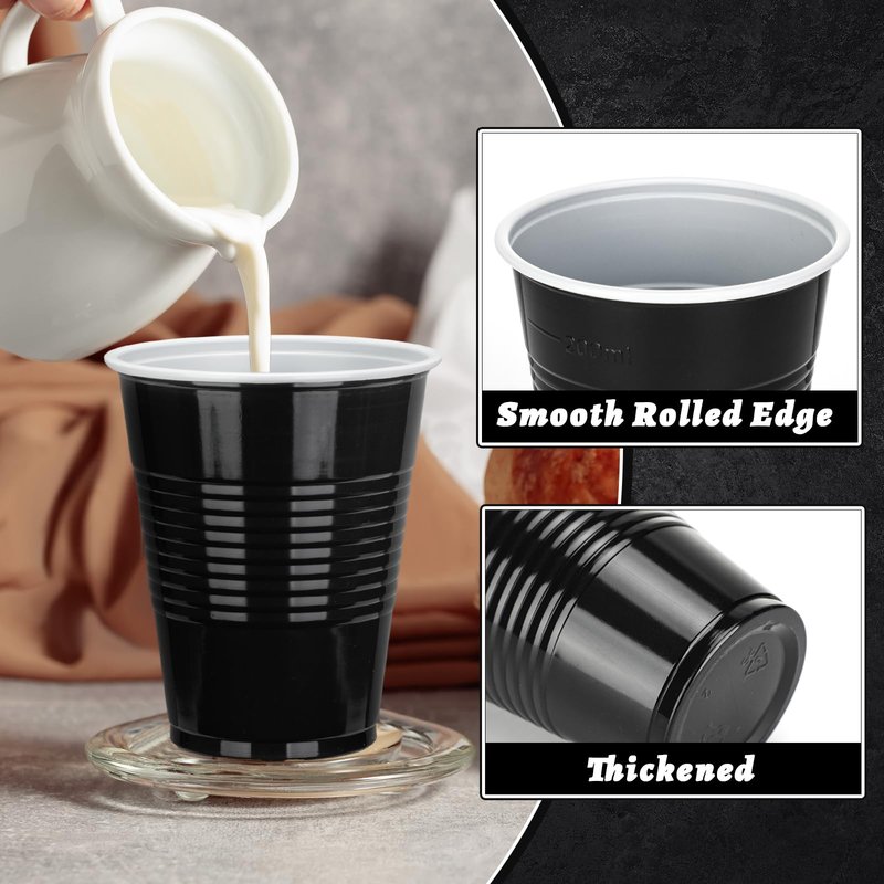 Cholemy 200 Pcs 9 oz Disposable Black Plastic Cups for Party,graduation Shot Cups,drinking Plastic Cocktail Tumbler for Coffee Water Beverage Tea Juice Birthday Party Wedding Barbecues Picnics(Black)
