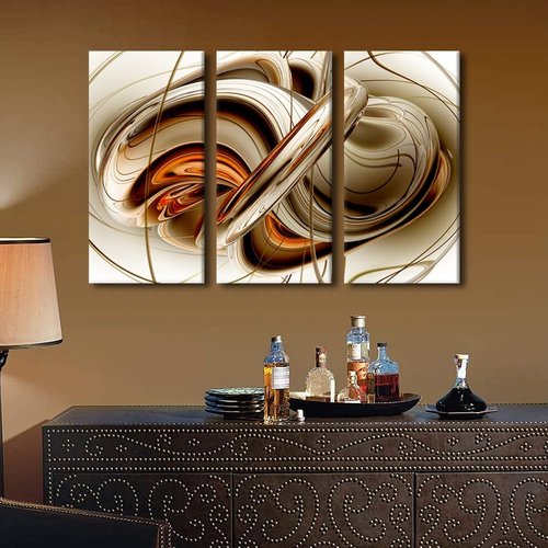 3 Panel Canvas Wall Art Abstract Poster Art Prints White Paintings Canvas Artwork Orange Brown Canvas Wall Art Stretched and Framed Wall Decorations for Home Office Bedroom Ready to Hang 28" Wx42 H