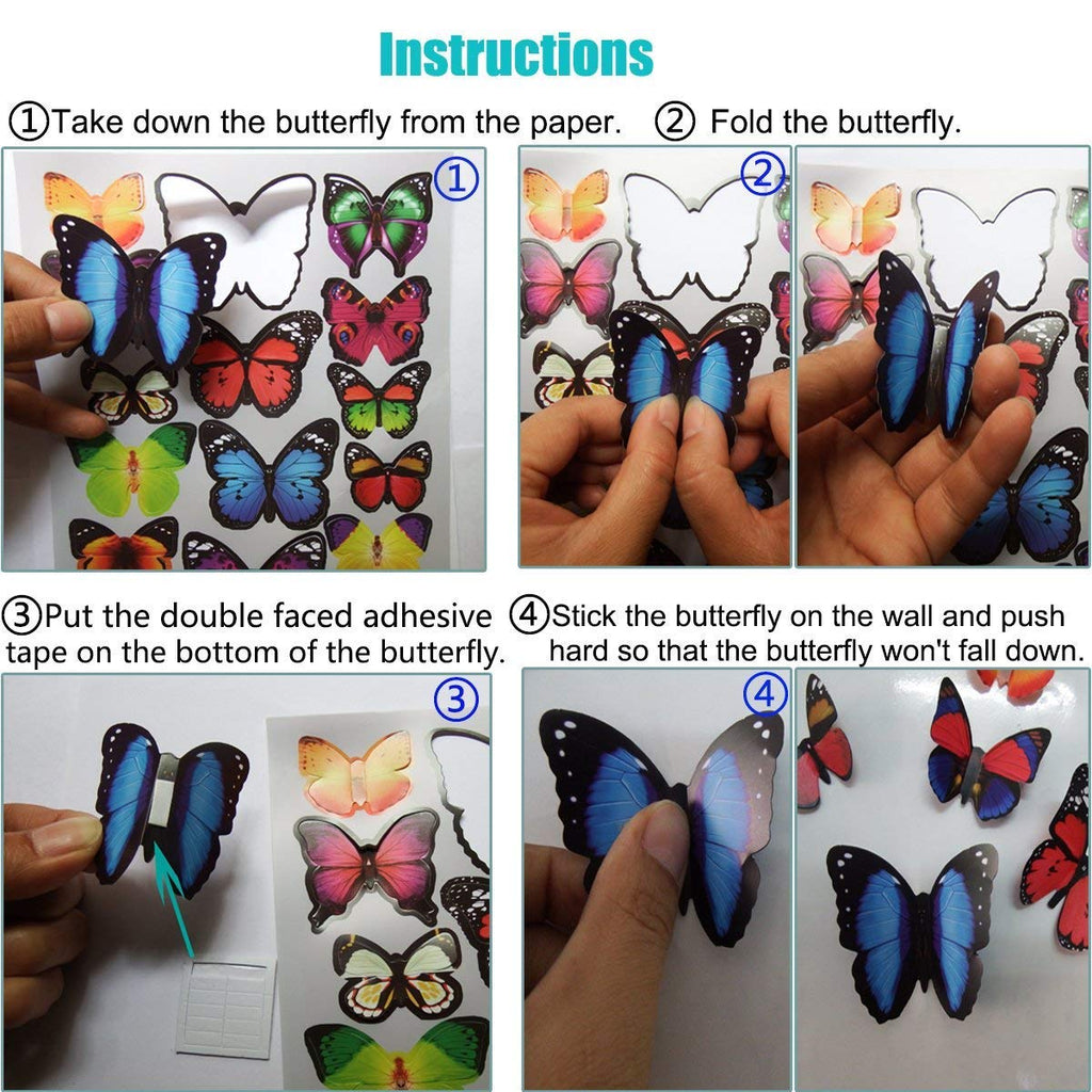 Skiennix Butterfly Wall Decor - 80 PCS Waterproof & Removable Foldable Plastic Stickers for Home & Bedroom