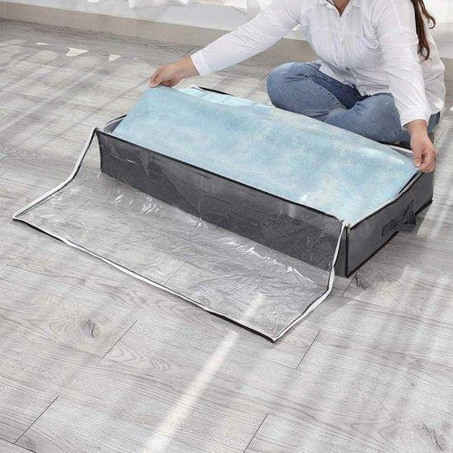 JERIA Underbed Storage Bags - 100L Organizer with 4 Handles & 2 Zippers | Foldable Clear Window (40" L x 20" W x 7" H)