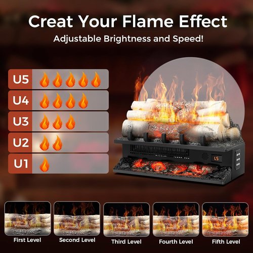 21" Freestanding Electric Fireplace Log Set - Realistic Cracking Sound, 8H Timer, Remote Control, 750W/1500W
