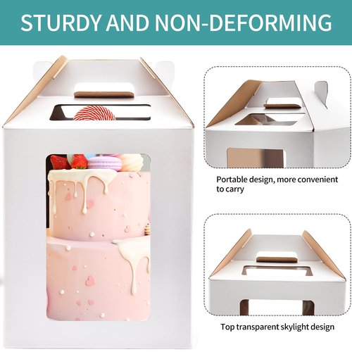 KBG Tall Cake Boxes with Window, Tiered Cake Boxes 10x10x12 & 12x12x14 Inch, Cake Carrier with 2 Cake Boards, Disposable Containers for 10 & 12 Inch