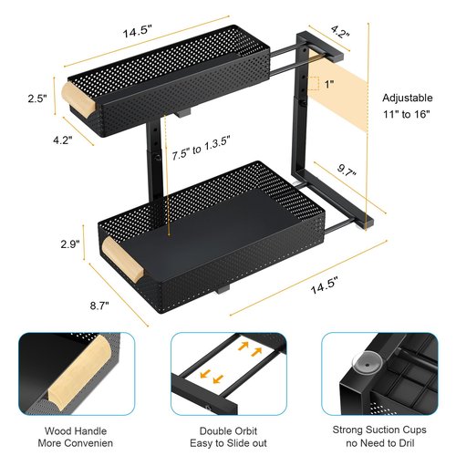 Under Sink Organizers and Storage,2 PACK 5 Height Adjustable Kitchen Cabinet Organizer,2 Tiers Pull Out Drawer Shelves Metal Slide Tray Organizer for Kitchen Bathroom