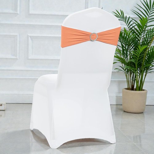 MDS Spandex Chair Sashes - Premium Stretch Bow Covers with Buckle Slider | Pack of 10 - Peach