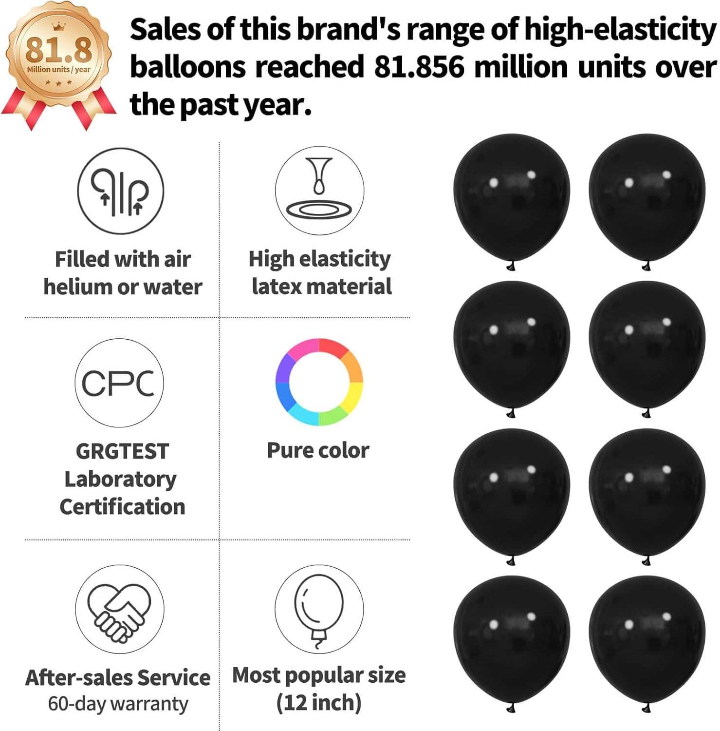 110pcs Black Latex Balloons - 12 Inch Party Balloons for Birthday, Baby Shower & Wedding | Includes 2 Ribbons