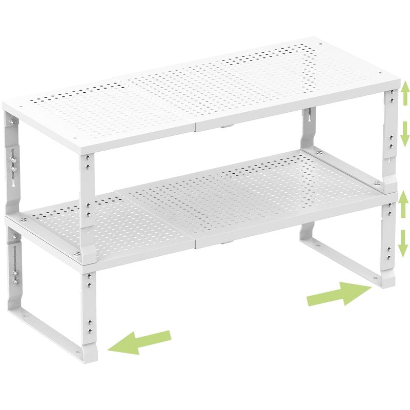 Zilvando Heavy-Duty Adjustable Metal Shelf Organizer - Expandable & Stackable Pantry Storage Rack for Kitchen, Bathroom, RV, Cabinets(2 Packs/White, Medium)