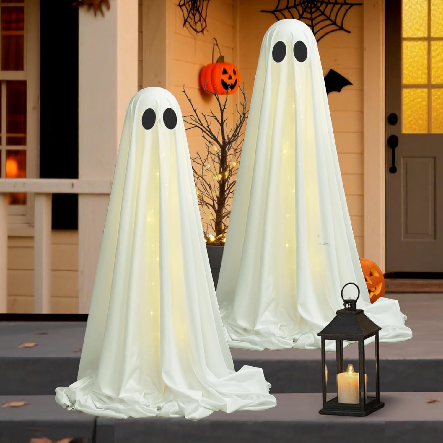 VersaCharm Halloween Ghost LED String Lights - Spooky Indoor/Outdoor Decor with Remote Control | 2 Packs, White