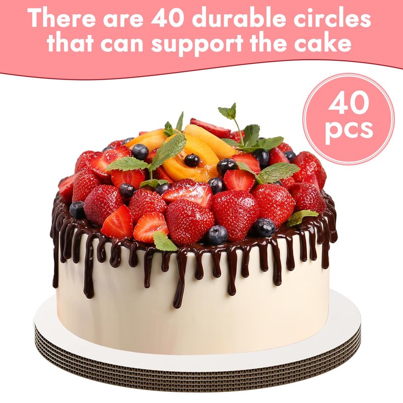40 Pcs 9inch White Cake Boards,Cake Boards 9 inches Round,Food-Graded Corrugated Cardboard Cake Rounds Ideal for Baking, Cake DIY, Dessert and Crafting(White, 9inch/40Pcs)