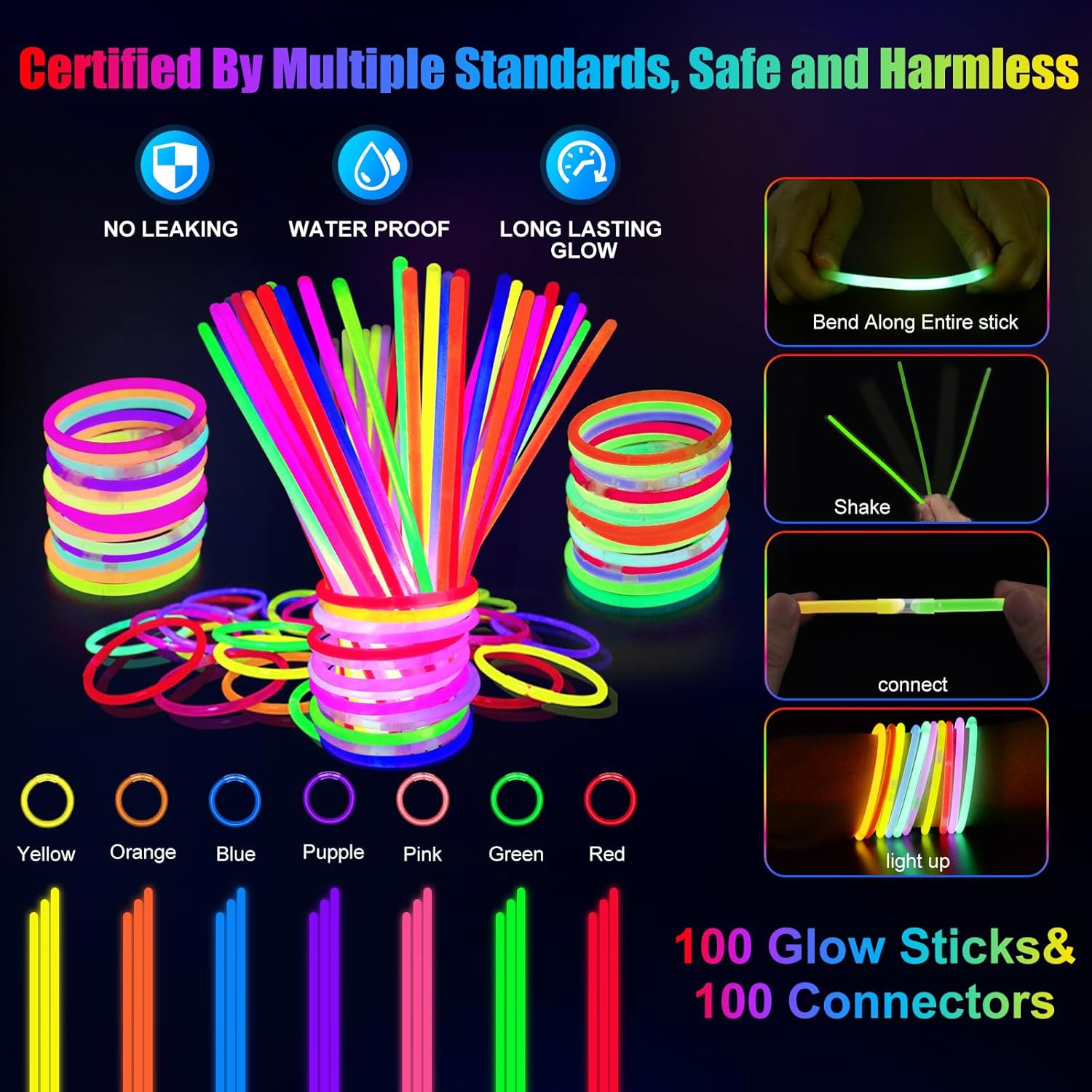 SHQDD Glow in the Dark Party Supplies - 158 PCS LED Glasses, Finger Lights & Glow Sticks | Neon Favors for Events