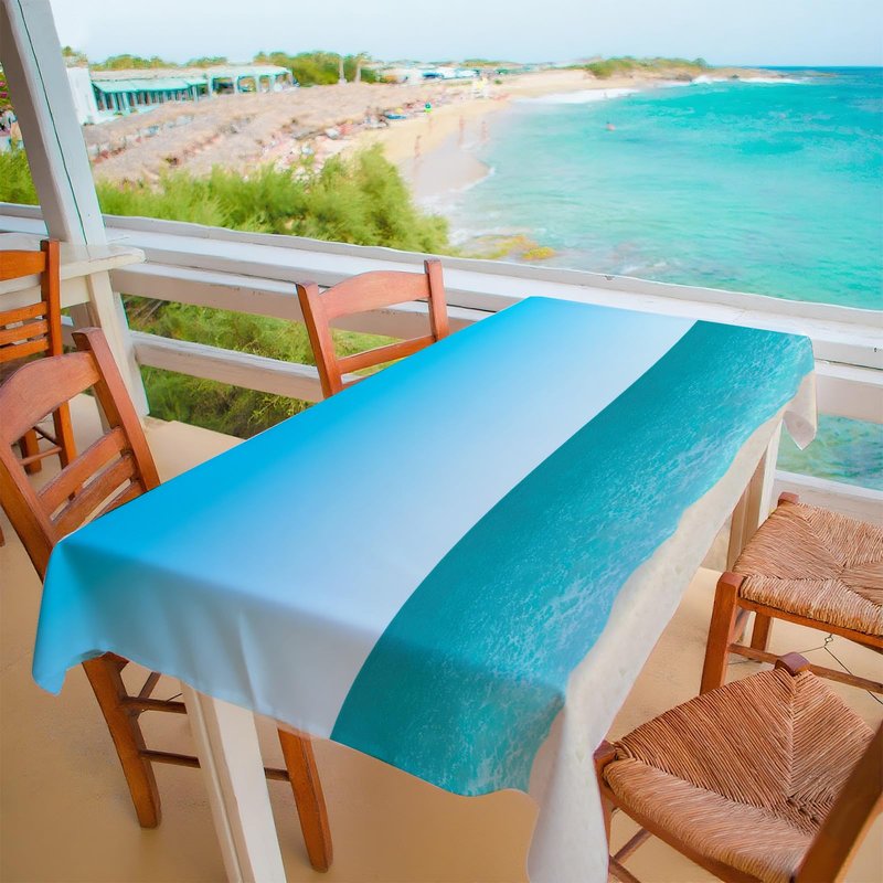 Oudain 54 Inch x 100 ft Ocean Beach Wall Backdrop Tablecloth Roll with Cutter Box Plastic Tropical VBS 2026 Photography Background Ocean Waves Wallpaper Summer Birthday Party Decoration