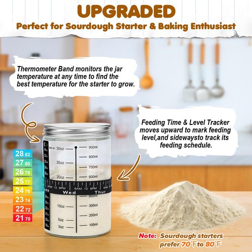 HK Sourdough Starter Kit with 9" Round & 10" Oval Banneton Proofing Basket and 34oz Starter Jar - Beginner-Friendly Sourdough Bread Baking Supplies and Baking Gifts for Women, Men, and Bread Bakers
