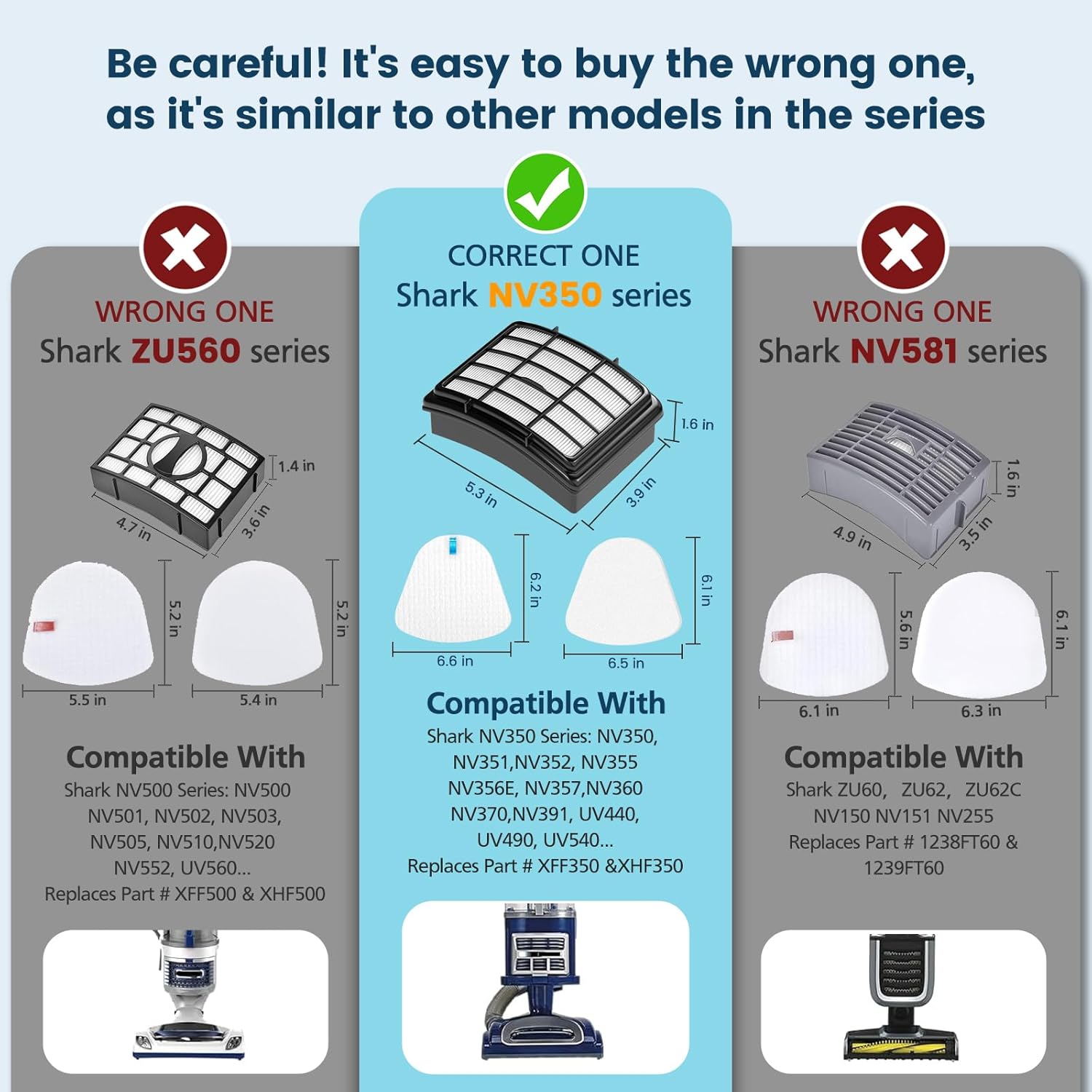 Shark | Foam and Felt Vacuum Filters - Replacement for Navigator Lift-Away Models ZU503AMZ, NV350, NV360, UV500