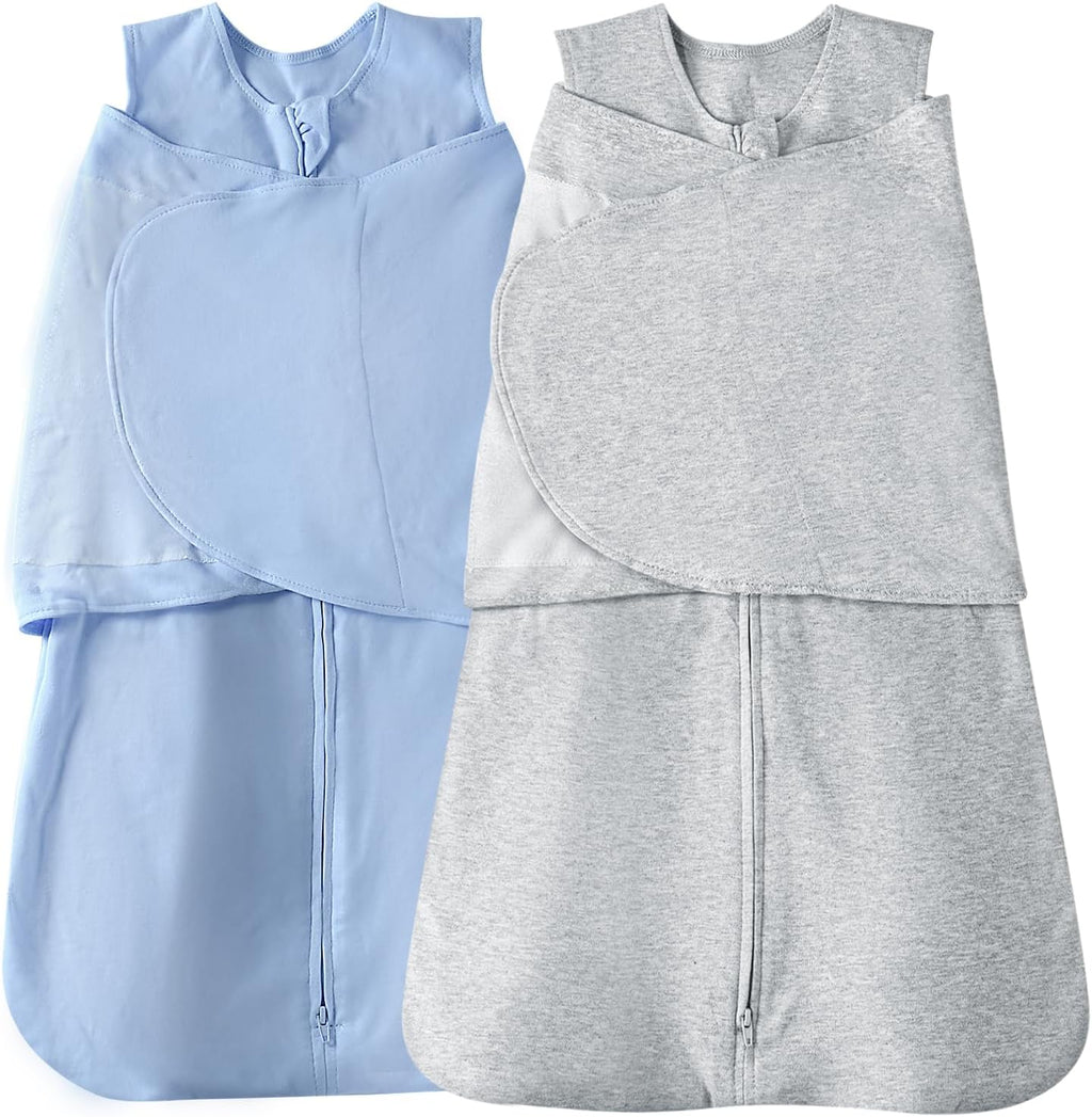 Skiennix Baby Sleep Sack Swaddle - 3-Way Adjustable Wearable Blanket | 100% Organic Cotton, 3-6 Months, 12-18 lbs, 1.0 TOG (Blue & Grey)