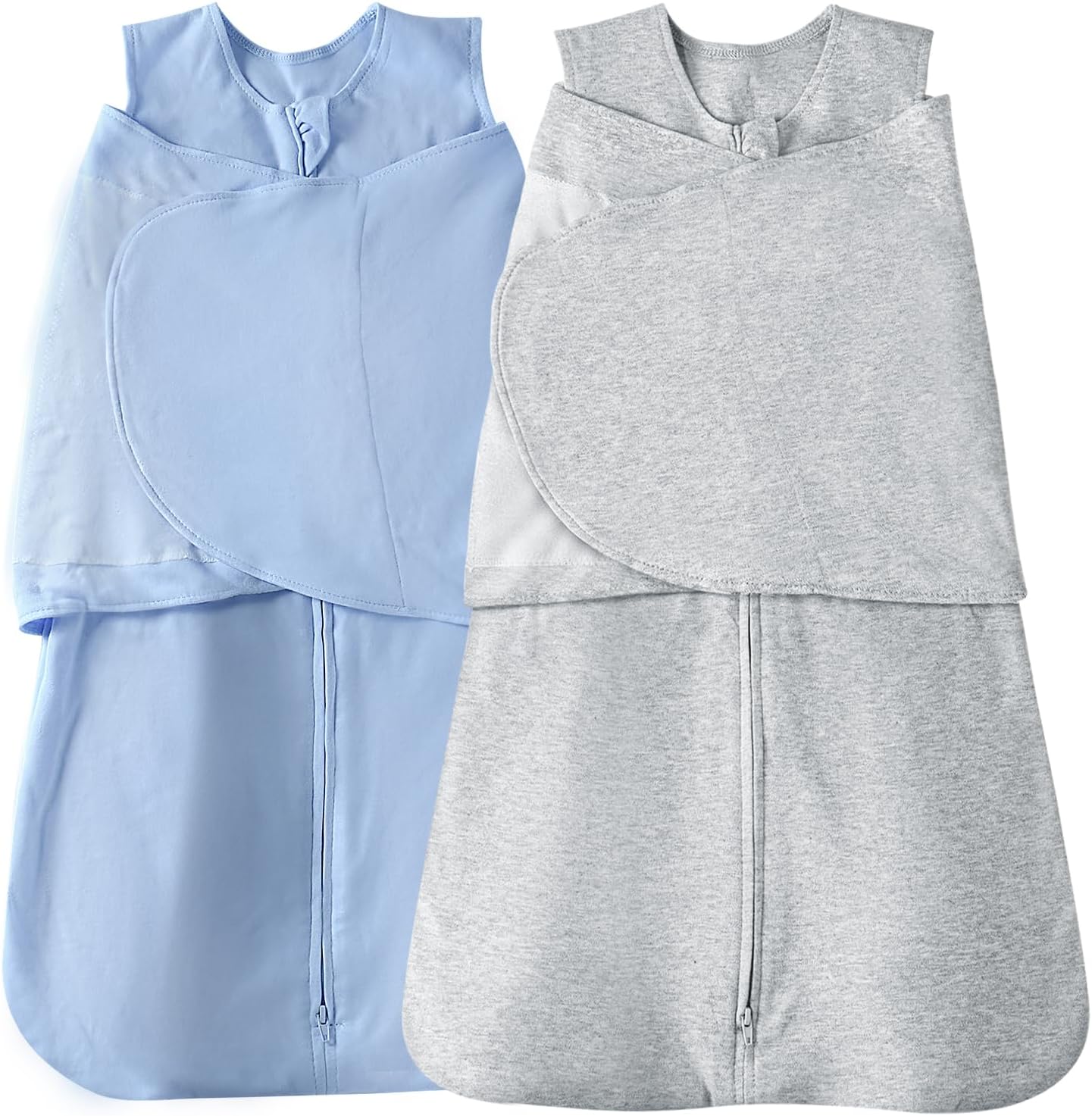 Skiennix Baby Sleep Sack Swaddle - 3-Way Adjustable Wearable Blanket | 100% Organic Cotton, 3-6 Months, 12-18 lbs, 1.0 TOG (Blue & Grey)