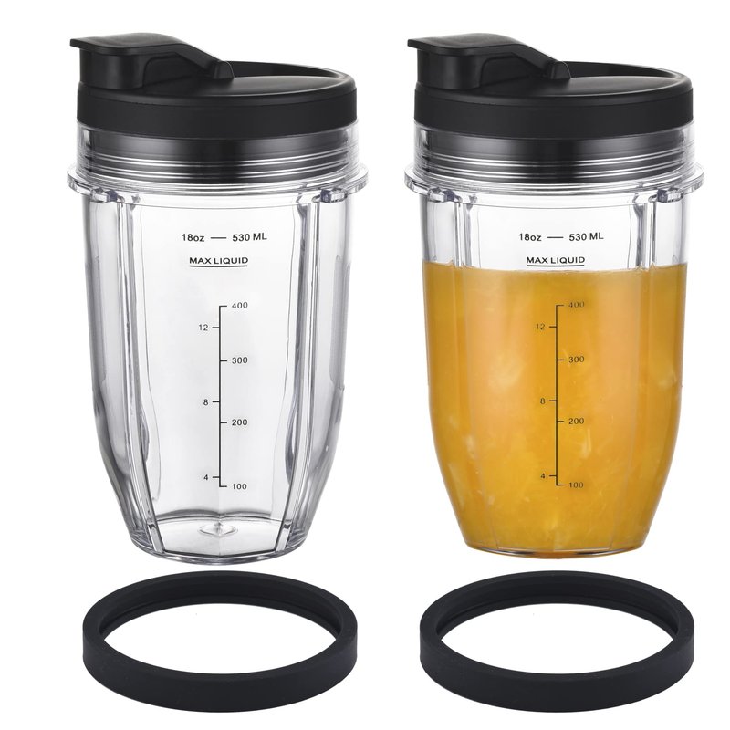[Upgraded] Replacement 18oz Cups for Nutri Ninja Blenders, Blender Replacement Parts with Upgraded Lid For Auto-IQ BL480, BL482, BL490, BL640, BL642, & BL680 Auto IQ Series Blenders., 2 Pack