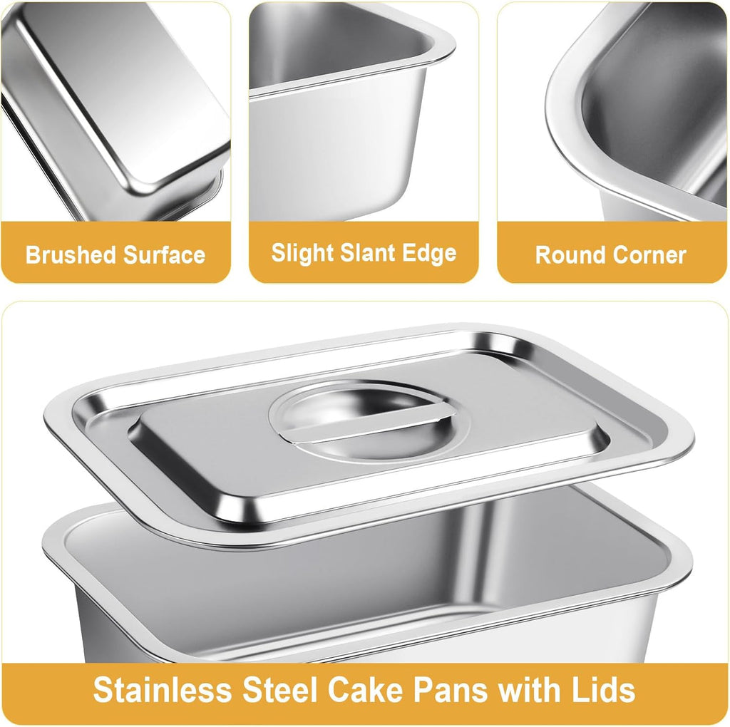 Regine Switzerland 4-Inch Deep Lasagna Pan Set - Stainless Steel Baking Pans with Lids | 7.4QT & 5.1QT Sizes