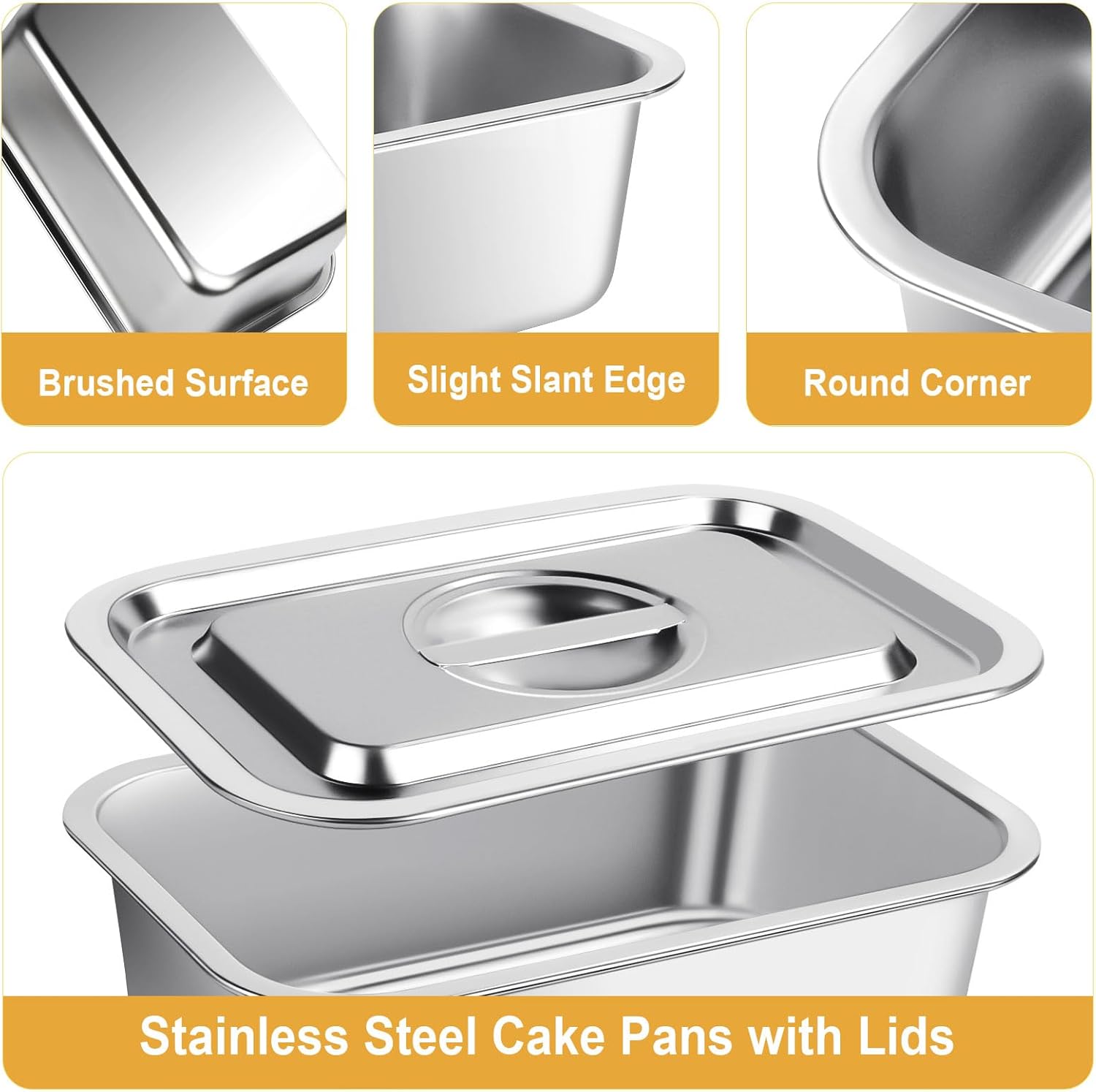 Regine Switzerland 4-Inch Deep Lasagna Pan Set - Stainless Steel Baking Pans with Lids | 7.4QT & 5.1QT Sizes