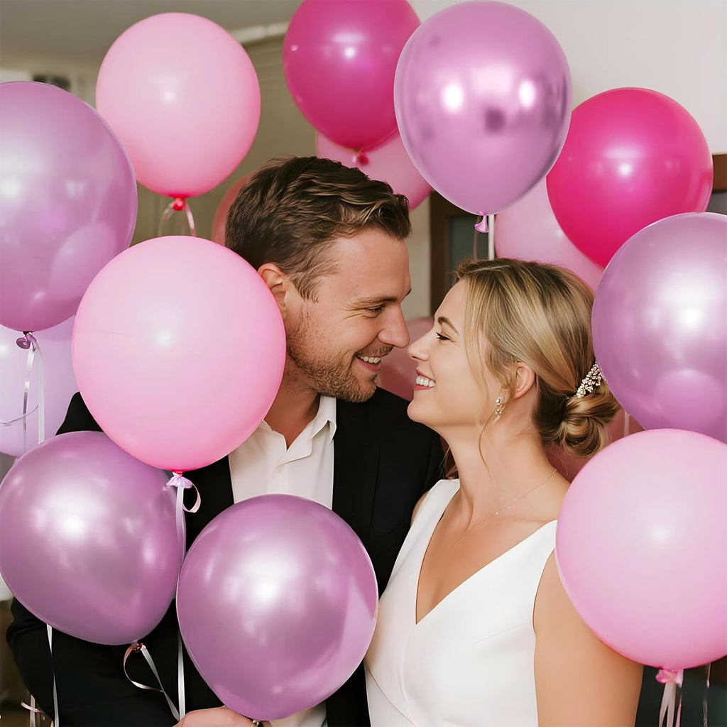 Skiennix 100Pcs Pink Balloons - 12 Inch Hot Pink & Light Pink Metallic for Birthday & Baby Shower Decor
