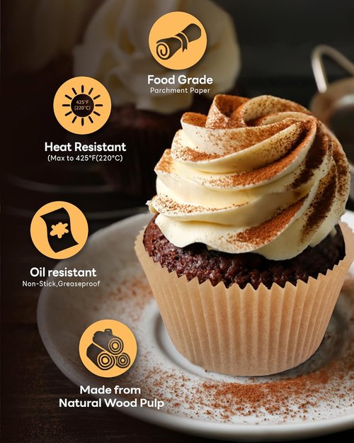 Bake Choice Jumbo Cupcake Liners - 100pcs Unbleached Greaseproof Muffin Wrappers for Parties & Events