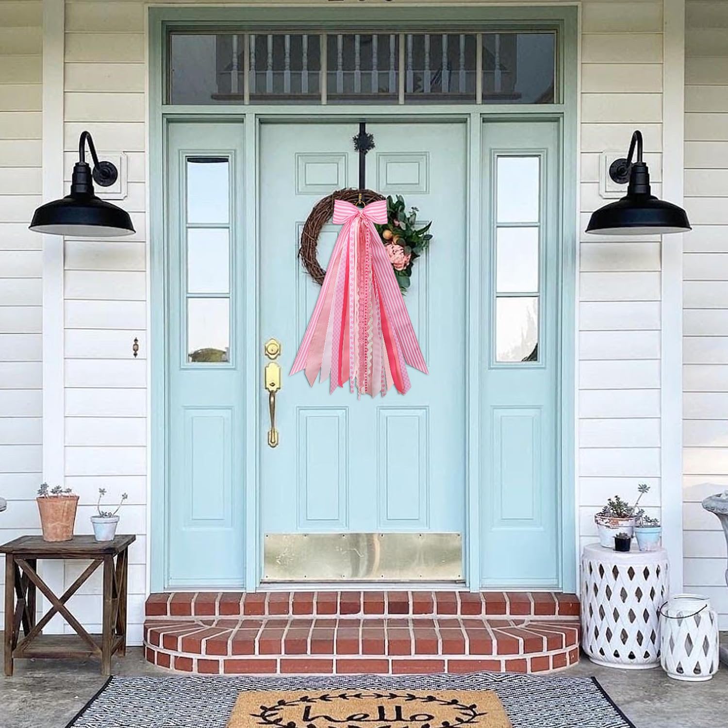 Skiennix Pink Wreath Sash - Decorative Ribbon for Front Door & Porch Garland Decor