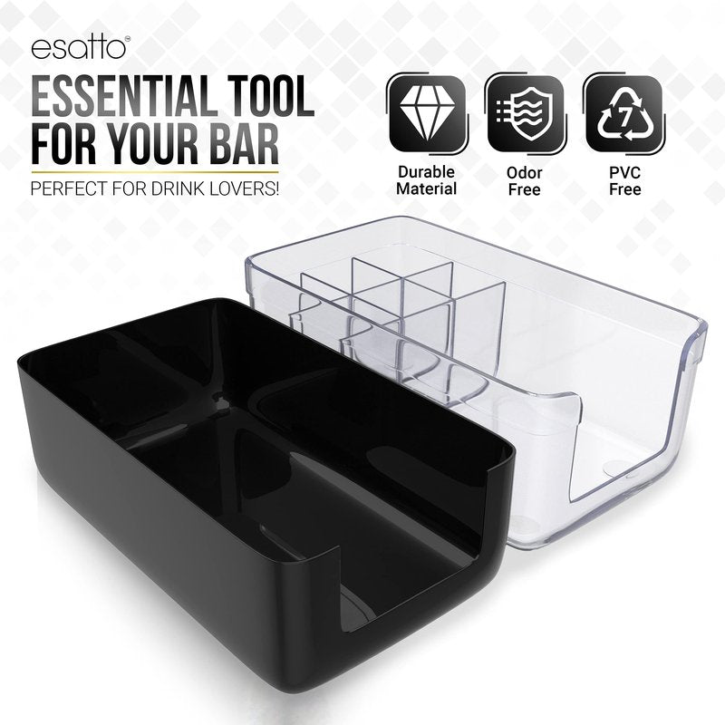 Esatto Professional Bar Products Premium Bar Caddy (White), Used to Easily Organize Bar Items and Workspace, With Additional 12 Pourers For Precision Pouring and 12 Pourer Covers