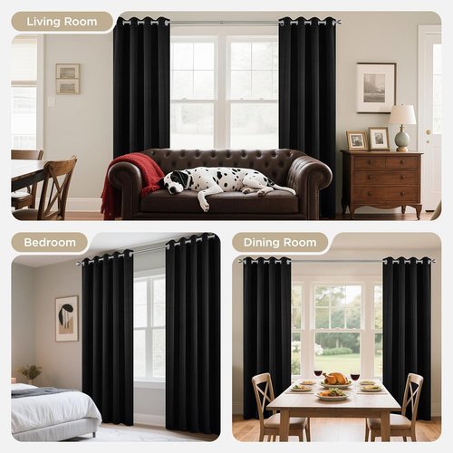 Joydeco Blackout Curtains - Thermal Insulated Room Darkening Drapes, 84 Inch, Black, 2 Panels