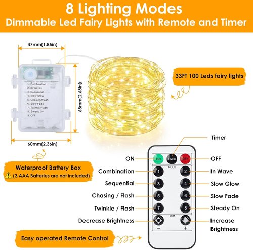 Mlambert Fairy Lights - 33FT Battery Operated with Remote & Timer | Waterproof 100 LEDs for Indoor/Outdoor Decor
