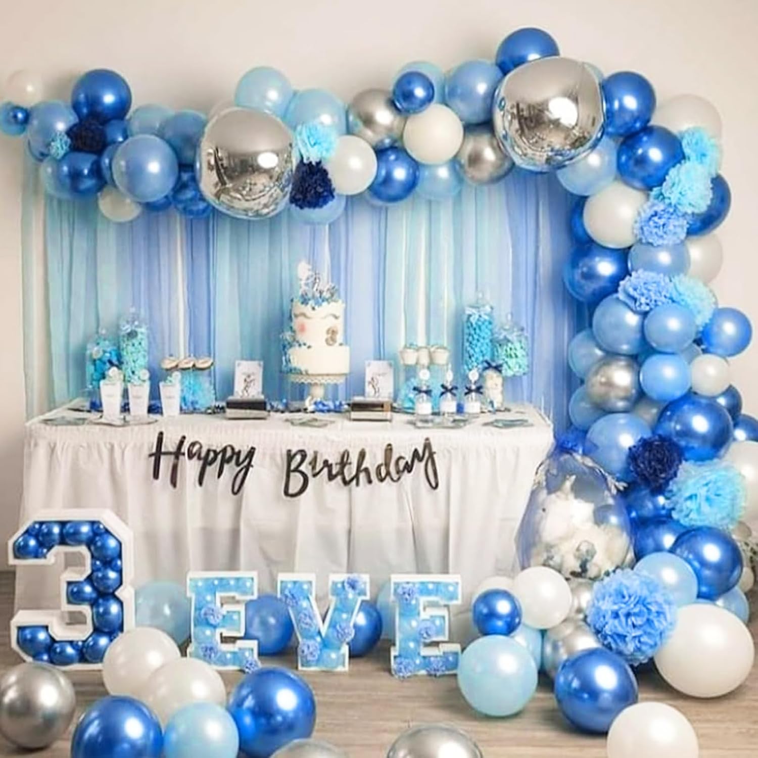 Skiennix Metallic Blue Balloons - 120-Piece Set for Graduation, Baby Shower, Wedding & Birthday Decor | 5-18 Inch Sizes