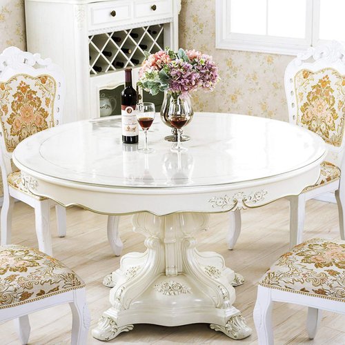 LinkGro Round Clear Table Cover Protector - Plastic PVC Vinyl Tablecloth for Dining Coffee End Tables - Easy Clean Wipeable Waterproof Circle 51 Inch Diameter