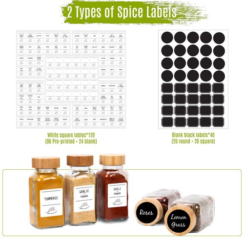 Keketin 16 Pack 6 oz Glass Spice Jars with Bamboo Lids and Spice Labels,Empty Square Seasoning Bottles,180ml Glass Spice Container with Shaker Lids and Funnel