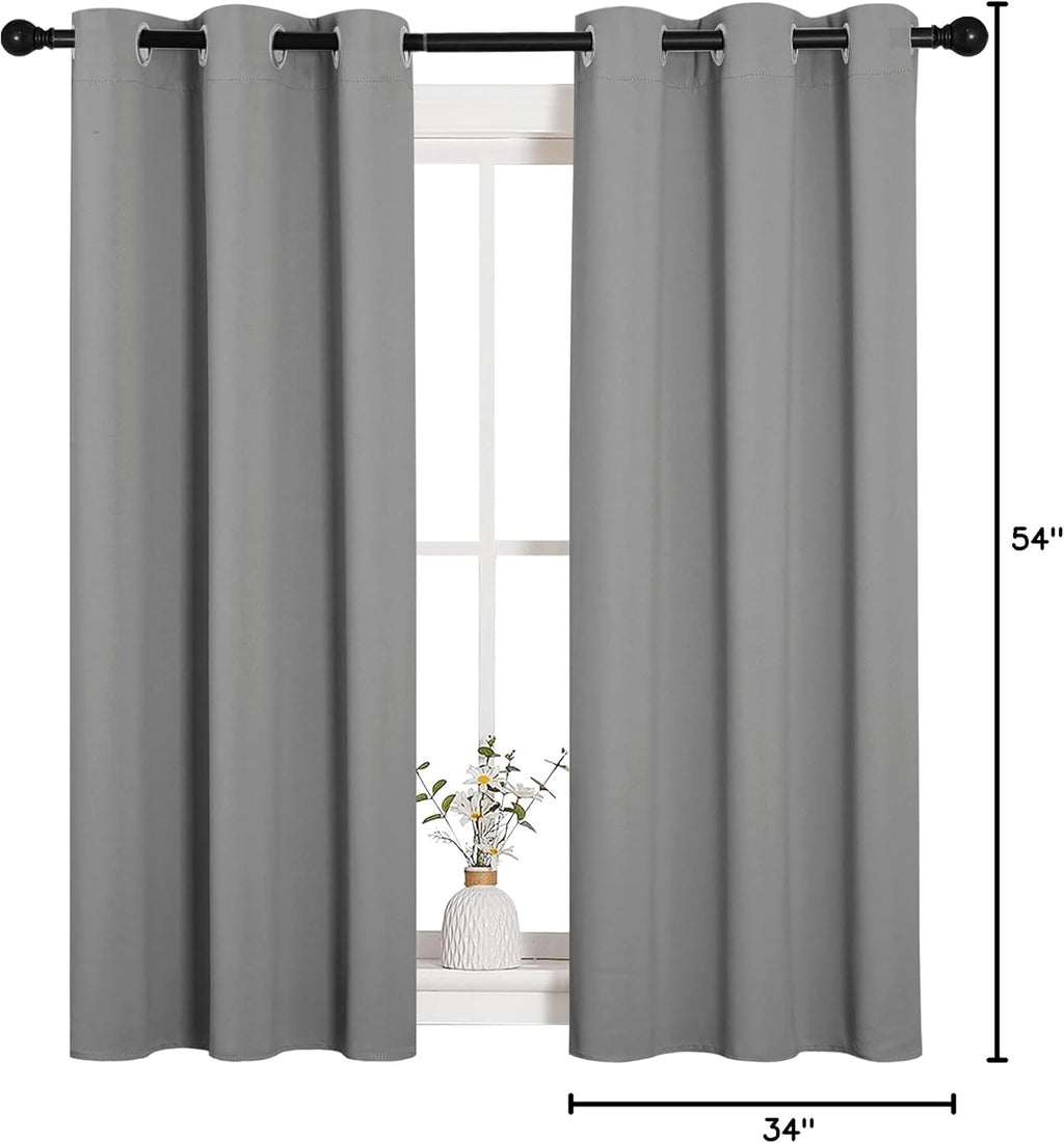 NICETOWN Blackout Curtains - Thermal Insulated Drapery Panels | Solid Ring Top, 34 x 54 Inches, Silver Grey