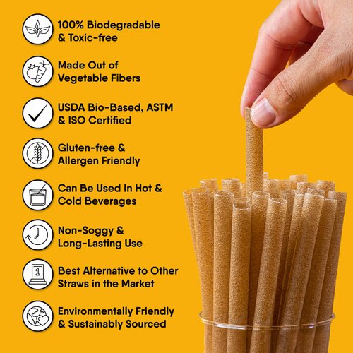 The Veggie Straws – 300 PCS of 8.25 Inches Unwrapped Biodegradable Straws – Made of Vegetable Fibers, Best Environment Friendly Drinking Straws for Hot and Cold Beverages