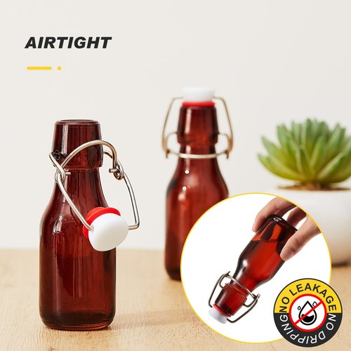 Tessco 24 Pcs Mini Swing Top Glass Bottles with Stoppers Small Flip Top Bottles with Airtight Lids for Crafts Decoration Wedding Themed Party Favors(3.3 oz,Amber)