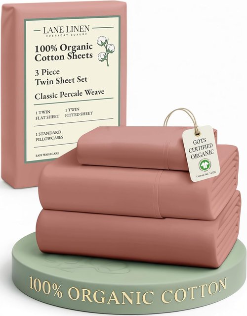 LANE LINEN 100% Organic Cotton Twin Sheet Set - Soft, Comfy Bedding with Luxury Hotel Quality | Rose Dawn