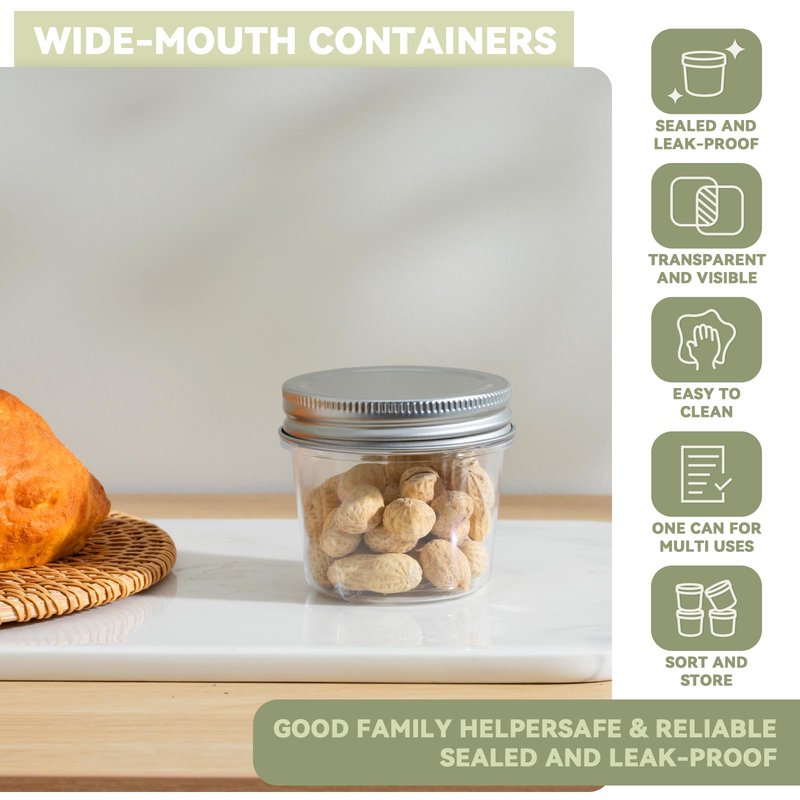 novelinks 4 oz Small Plastic Jars with Lids, 40 Pack Mini Plastic Mason Jars with Lids 4oz, Craft Storage Containers & Canning Jars & Small Spice Jars for Kitchen Organization (40 Pack,Silver)