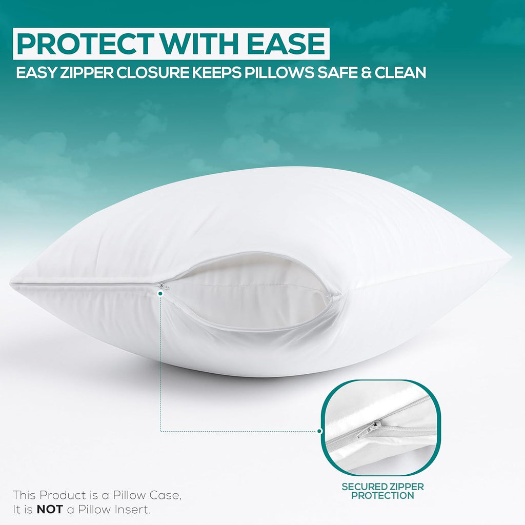 Utopia Bedding Pillow Protectors - Set of 4 Standard Size, Waterproof & Bed Bug Proof Encasements (White)
