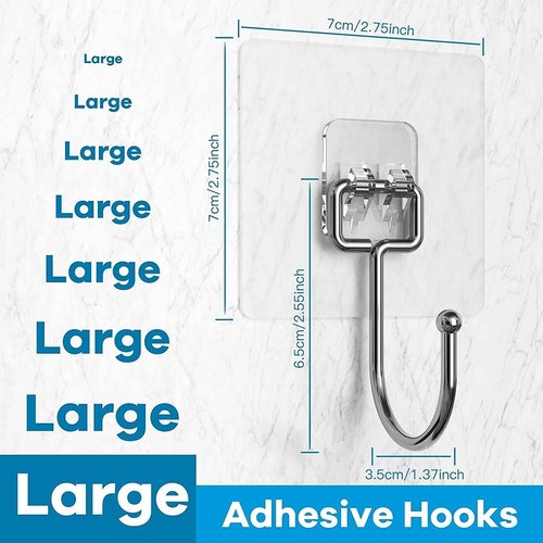 KILOW Heavy Duty Adhesive Hooks - Waterproof Transparent Design | Holds Up to 22 lbs for Towel Hanging