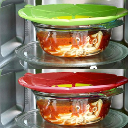 AUSINCERE Spill Stopper Lid, Anti Spill & Boil Over Safeguard, Silicone Pot Cover, Multi-Function Kitchen Tool (11"(Red)+10.2“(Green))