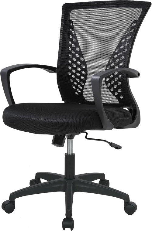 FDW Home Office Chair - Ergonomic Mid Back Swivel Desk Chair with Lumbar Support | Adjustable Mesh Armrest (Black)