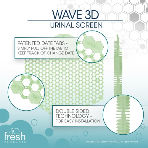 Fresh Products Wave 3D Urinal Screen Virtually Eliminates Urine Splash 30 Day Use Easy Installation Beneficial Bacteria Consistent Fragrance Made in the USA 10pk Urinal Screens Herbal Mint