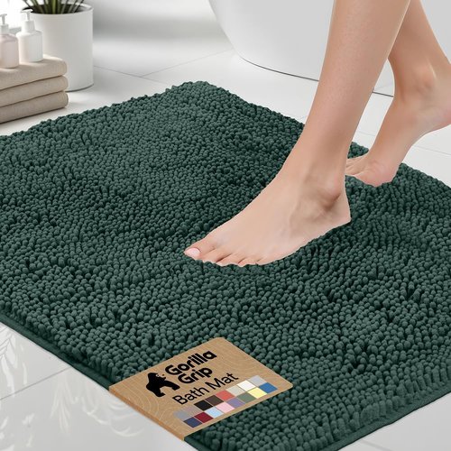 GORILLA GRIP Bath Rug Mat - Thick Soft Absorbent Chenille | Quick Dry Microfiber 60x24, Rubber Backing