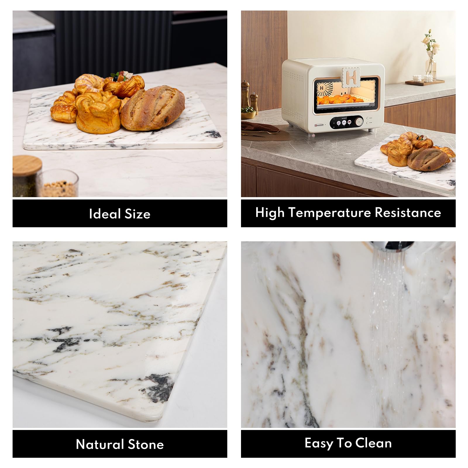 Lovdeco Marble Cutting Board, Pastry Board For Kitchen, Large Ink White Marble Slab Gift With Non-Slip Feets, 16x20 Inch, 1 Piece