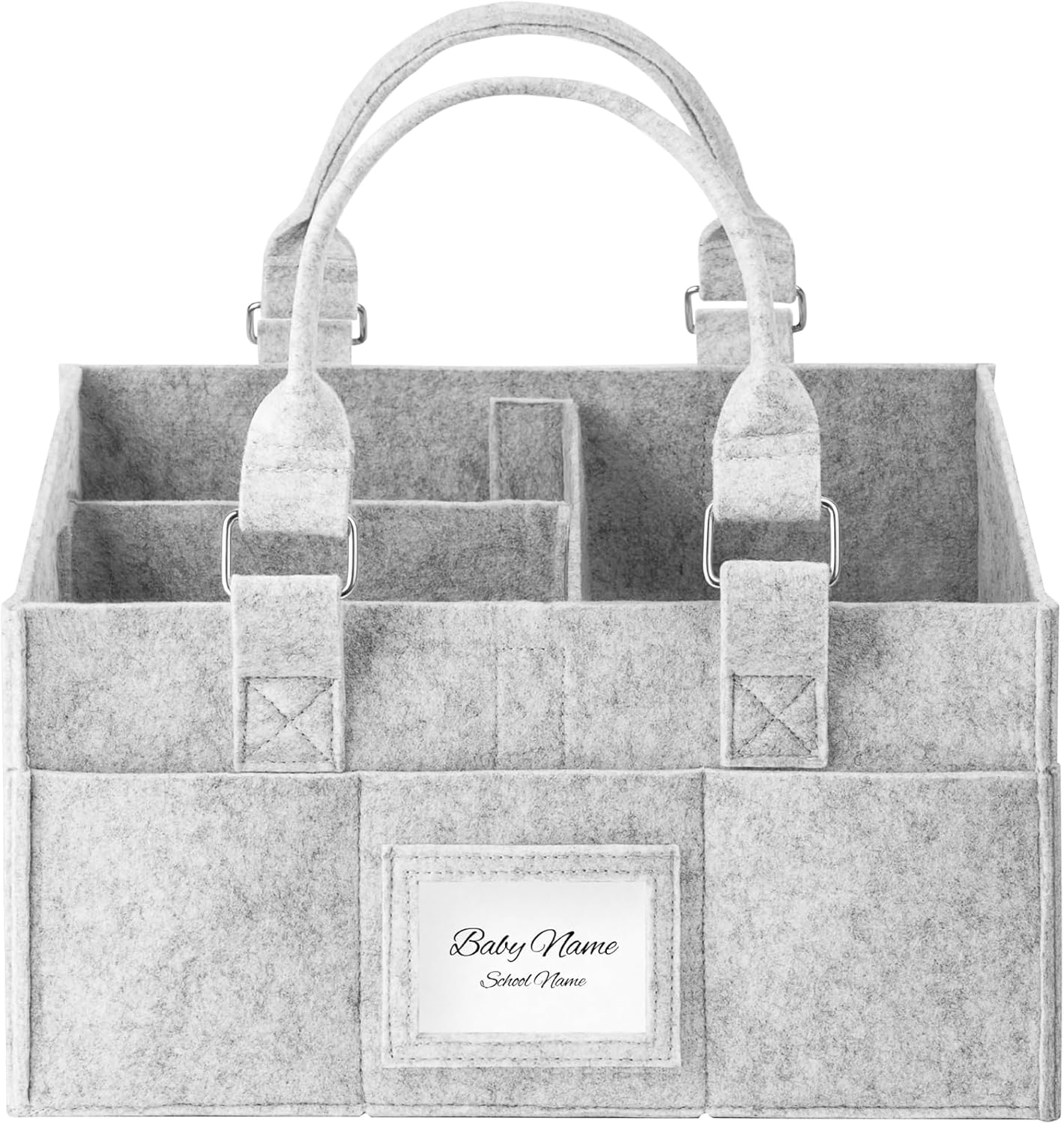 Skiennix Diaper Caddy Organizer - Collapsible Baby Basket with Handle & Photo Frame | Grey, 11.8 x 6.3 x 9.0 Inch