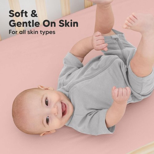 KeaBabies Organic Crib Sheets - 2-Pack Fitted Jersey Cotton for Boys & Girls | Soft Neutral Prints (Rose) 52x28