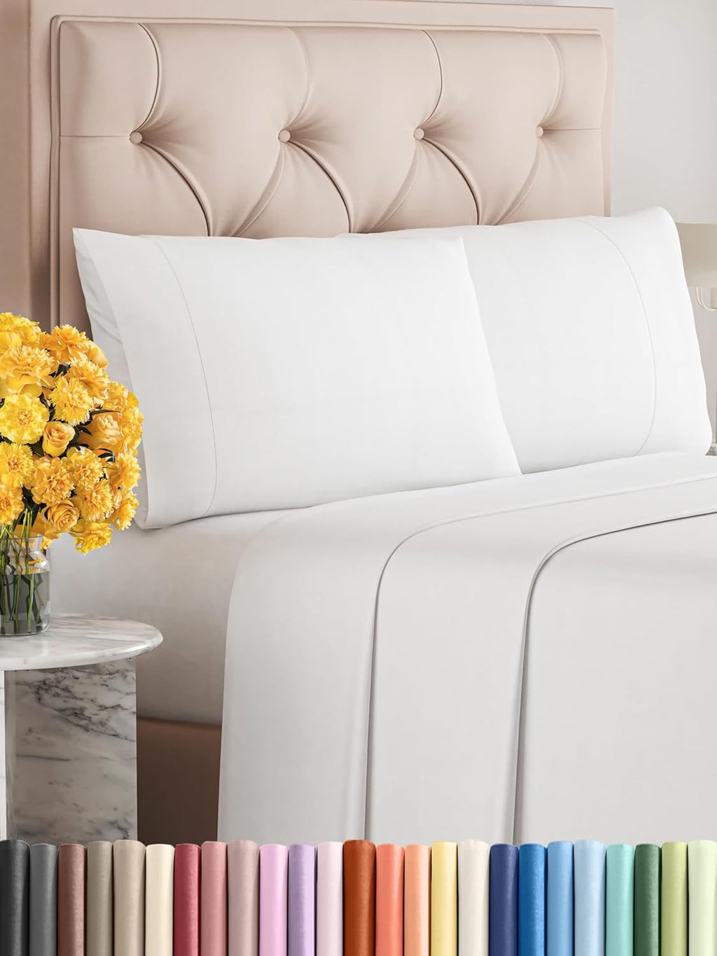 Sleepy Town King Size Bed Sheets - 4-Piece Set - Extra Soft & Cooling Brushed Microfiber - Deep Pocket - White