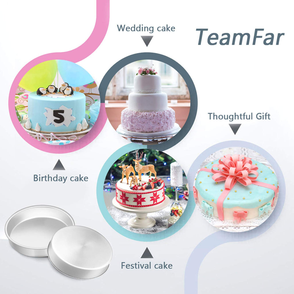 TeamFar 8 Inch Cake Pan, 3 Pcs Round Cake Pan Tier Cake Pan Set Stainless Steel, Healthy & Heavy Duty, Mirror Finish & Easy Clean, Dishwasher Safe