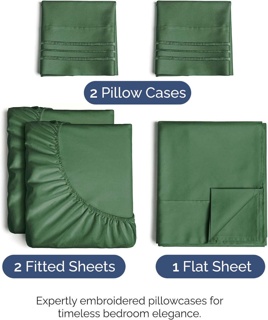 Split King Size 5-Piece Sheet Set | Comfy, Breathable & Cooling Bed Sheets - Hotel Luxury Bedding in Emerald
