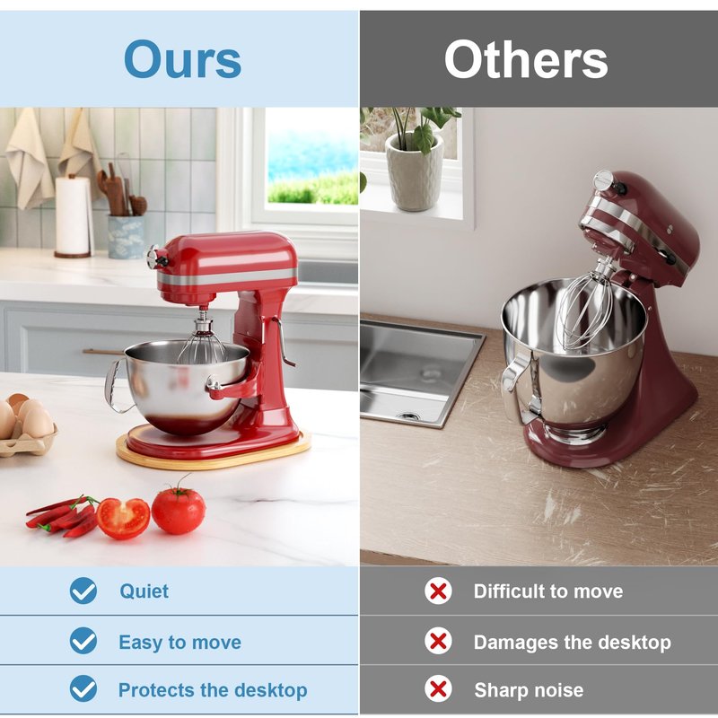 GuanQiao Food-Grade Bamboo Mixer Slider: For KitchenAid 5-8 Qt Bowl Lift Stand Mixer. Appliance Sliding Mat For Artisan, Kitchen Countertop Storage Accessories (Moving Tray)