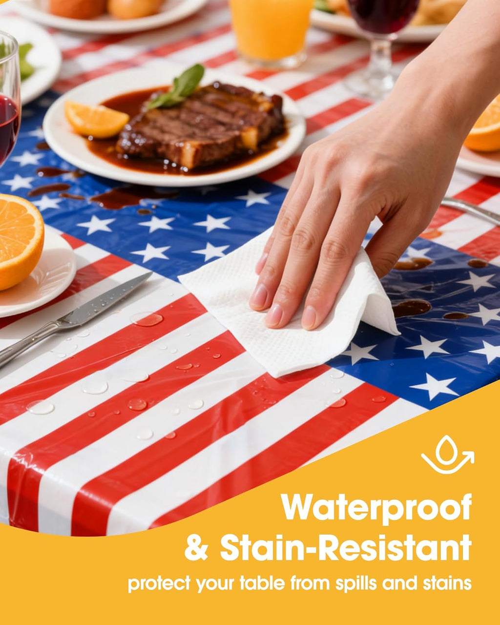 Niuara American Flag Tablecloth - 4 Pack Disposable 54" x 108" Patriotic Table Covers for 4th of July Celebrations