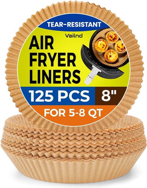 125Pcs Skiennix Air Fryer Paper Liners - Non-Stick Food Grade Parchment for Baking & Roasting (8-Inch Round)